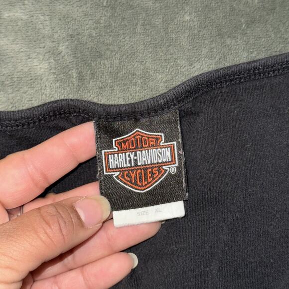 Harley-Davidson Tank Top Women XL Black Sequin Logo Y2K Red Straps Sturgis, MI - Picture 8 of 10